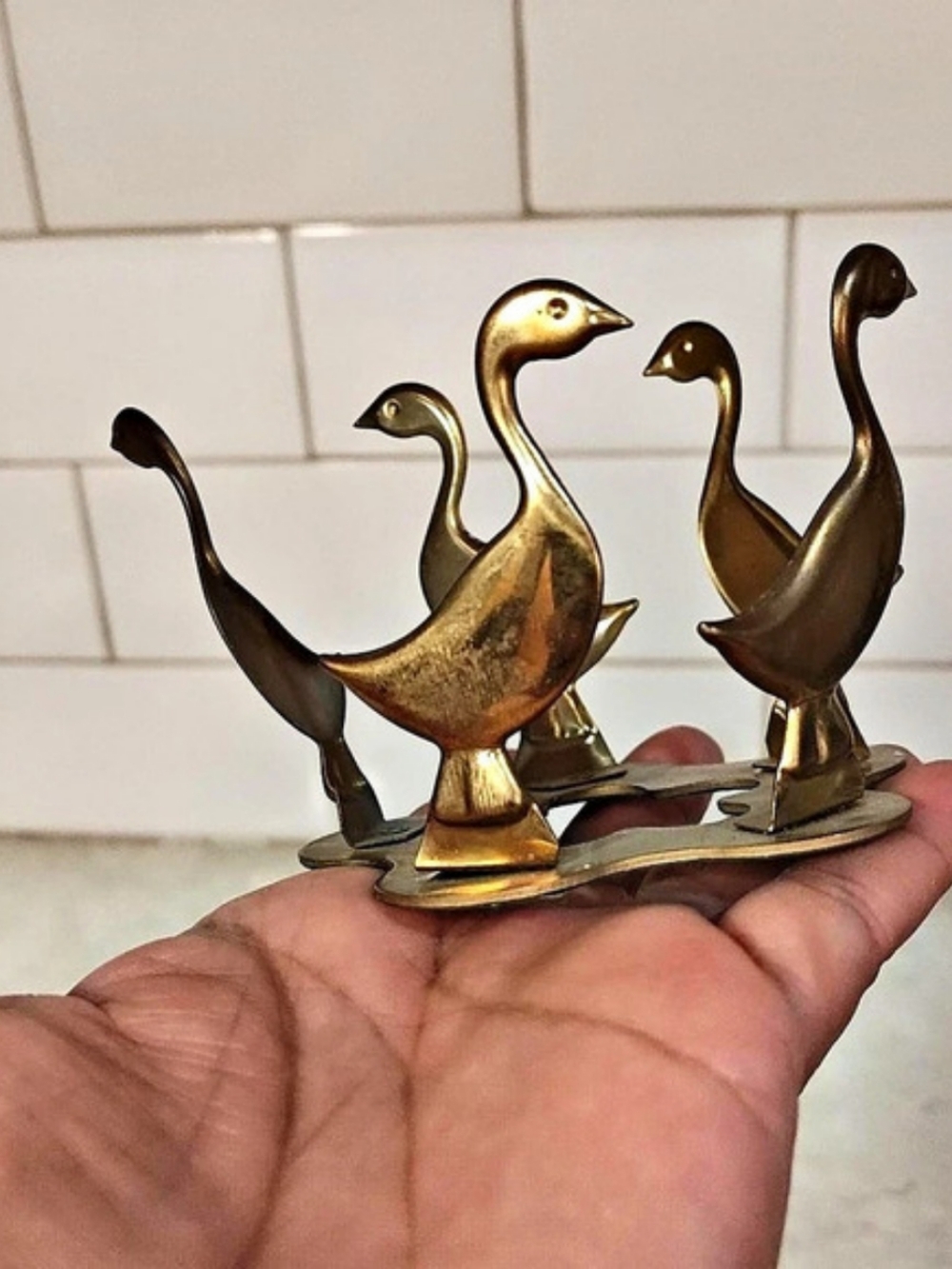 Cottage Core Vintage Interpur Brass Goose Candle Holder Made in Taiwan